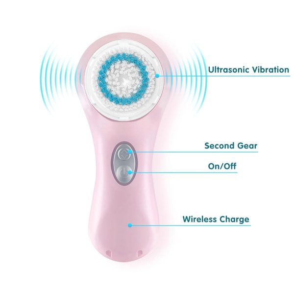 Sonic Facial Cleansing Brush System - Waterproof, Wireless Charging, Smart Face Cleansing Brush- Skin Cleaning, Exfoliating, Pore Minimizing - Suitable for All Skin Types, Pink - Image 2